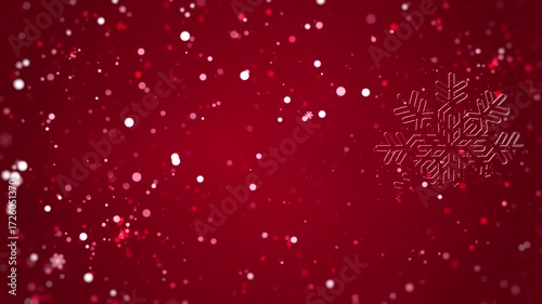 Red Christmas Snow Background with Santa Claus, Reindeer, Tree, Gifts, Bell, Mistletoe and Snowflakes