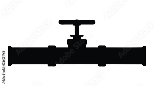 Silhouette of industrial pipeline valve plumbing pipe fitting water gas oil system control shutoff