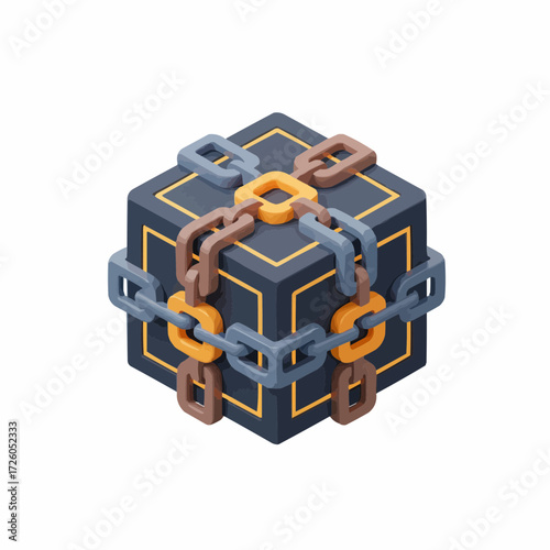Abstract 3d cube geometric design with interlocking chain elements vector art