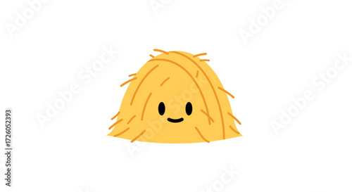 Adorable smiling hay bale character for children's book illustration or fall harvest festival promotion with its cute and simple design