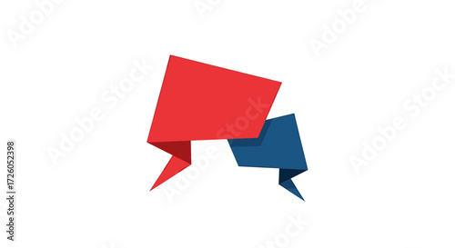Dynamic red and blue origami speech bubbles for modern communication designs, vibrant and engaging for social media or creative projects