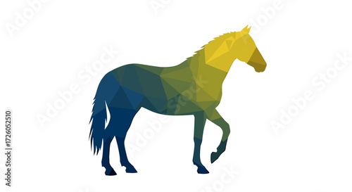 Striking geometric horse in blue and gold tones, a modern design element perfect for equestrian themes and creative branding with a fresh artistic touch