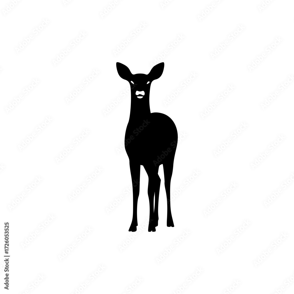 Obraz premium Silhouette of a deer with antlers standing on a white background.