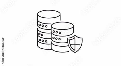 Scalable vector illustration of stacked databases protected by a shield icon