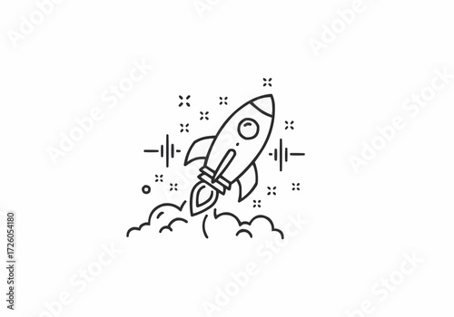 Rocket launching space travel blast off vector illustration icon