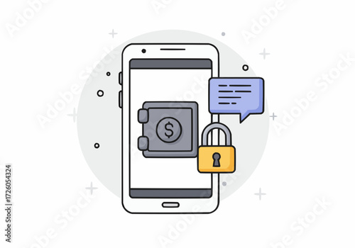 Secure mobile banking app security and data protection vector illustration