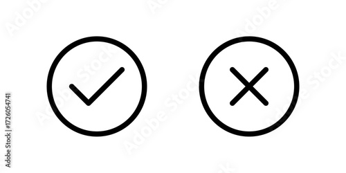 Check mark and cross mark icon for confirmation and cancellation, minimal approval and rejection symbols, vector illustration of decision icons, Vector illustration.