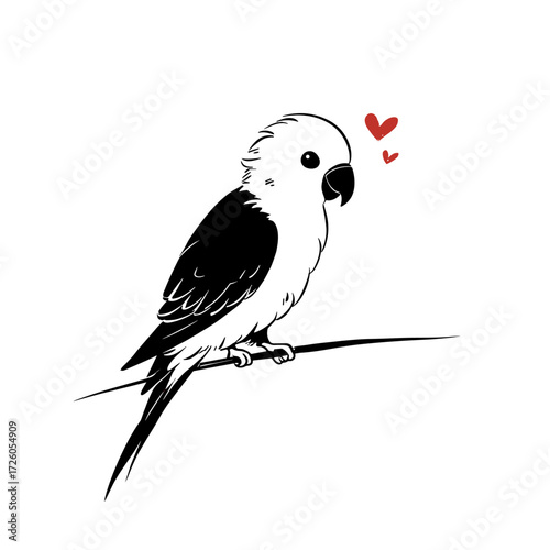 Lovebird. Lovebird simple black and white line art vector logo