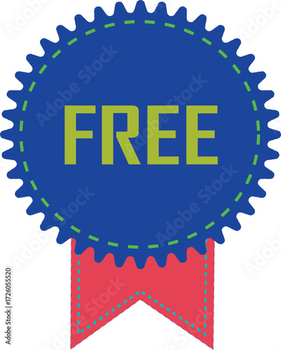 Blue Ribbon Badge With Green Stitched Border And Red Banner free award