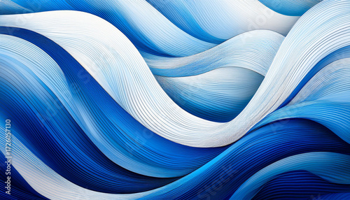 Abstract Waves In Shades Of Blue And White Modern Artistic Design