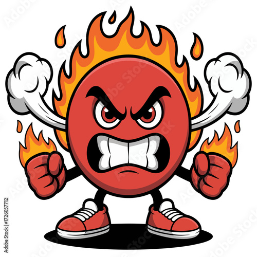 An angry cartoon pumpkin character illustration with a fun, smiling face and big teeth is a classic Halloween vector drawing