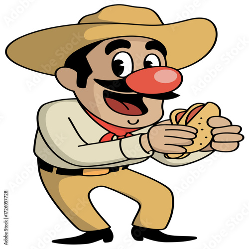 Funny cartoon puppy cowboy character vector drawing with a hat