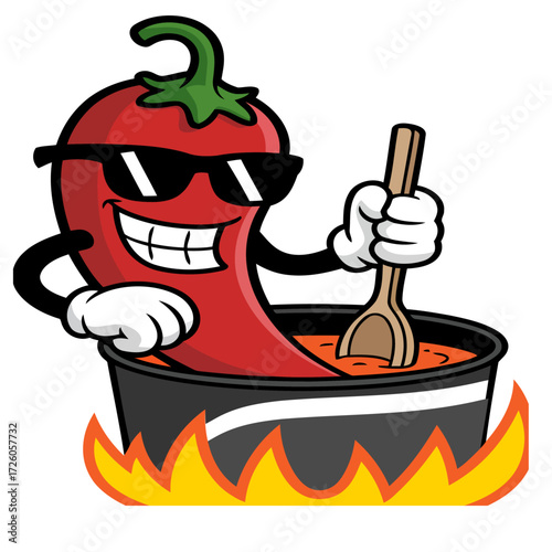 Funny cartoon mascot drawing of a cute hot chili pepper character