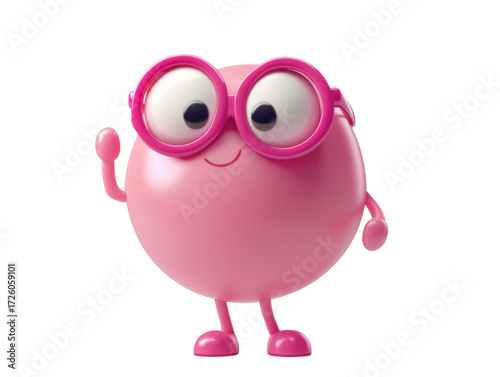 Waving Pink Sphere Character PNG

