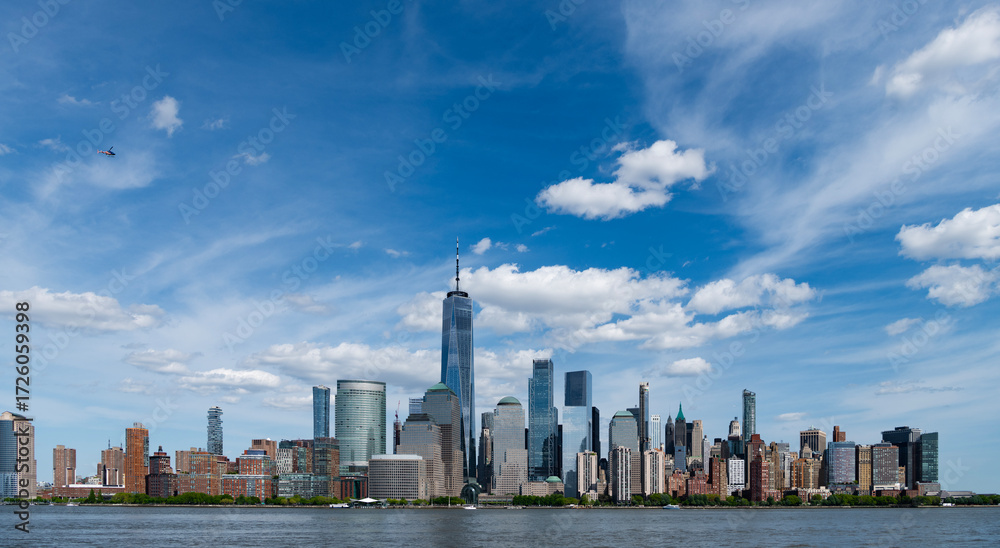 Fototapeta premium New York from New Jersey. Manhattan's beautiful skyline, New York, United States. Panorama view of New York city skyline in Midtown Manhattan. USA, NYC, NY, Manhattan. New York skyscrapers