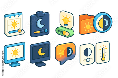 Day and night 3d icon set. sun, moon, weather, climate icons collection