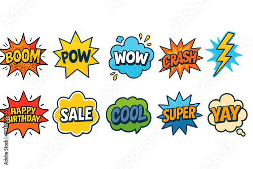 Comic book speech bubble icon set. flat, colorful, expression icons collection.
