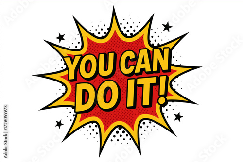 Motivational comic-style icon set. encouragement, positivity in bold, colorful icons.