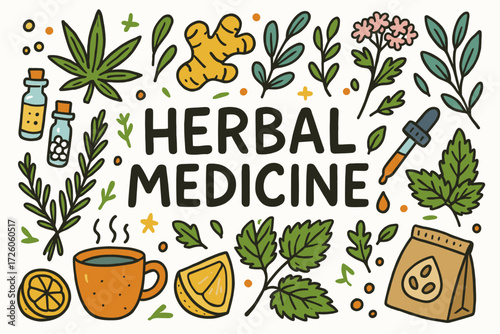 Herbal medicine icon set. natural remedies, plants, outline icons collection