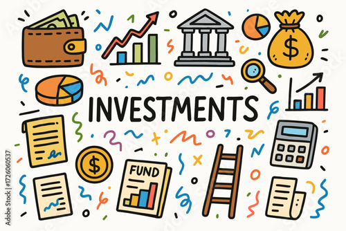 Investment, finance flat icon set. banking, money management flat icon collection
