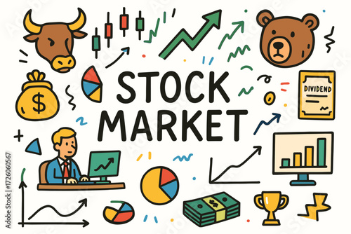Stock market line icon set. financial growth, investment, trading symbols collection