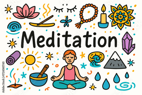 Meditation outline icon set. mindfulness, yoga, relaxation icons in outline style collection.