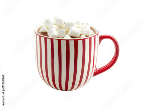 Festive Red and White Striped Mug of Hot Chocolate with Marshmallows