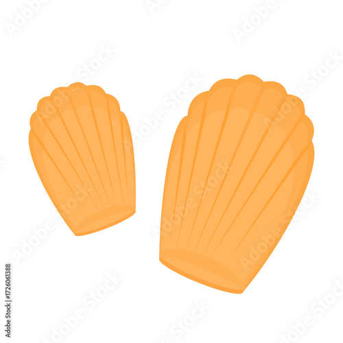 Illustration of traditional French Madeleines cookies with golden shell shape, classic sweet dessert for bakery design, culinary poster, menu decoration, and food education