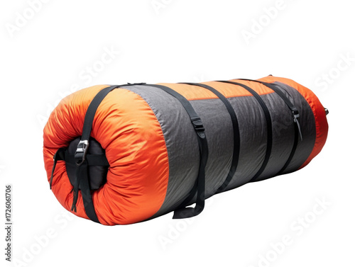 Durable Orange and Grey Camping Sleeping Bag with Compression Straps