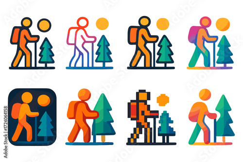 Vibrant Nature Icons. Nature Outing Styles in modern flat vector : flat nature outing icon, outline nature outing icon, bold nature outing icon,
