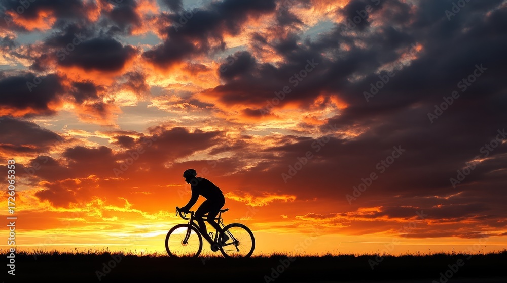Obraz premium cyclist in the middle of a beautiful sunset generative ai