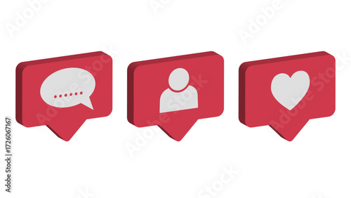 Social media notification icons. Like, comment, follow icons.