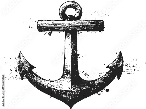 Anchor sketch hand drawn with grunge splatter effect isolated on white — stock vector