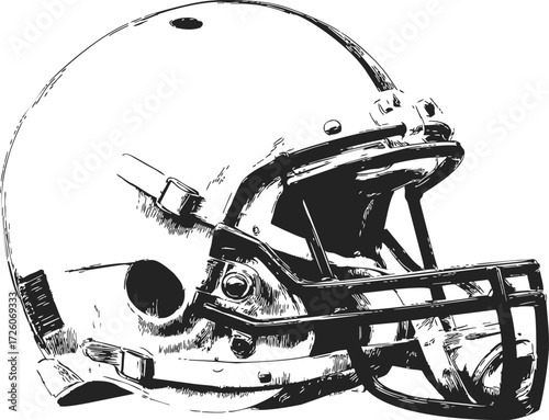 Football helmet sketch hand drawn style with detailed face mask and padding — stock vector
