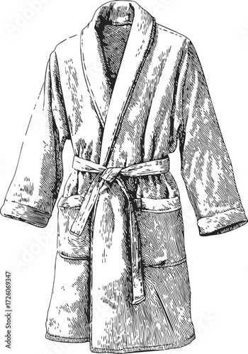 Bathrobe sketch hand drawn style with belt and pockets — stock vector