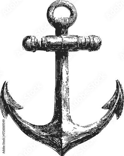 Anchor sketch hand drawn nautical symbol with vintage engraving style — stock vector