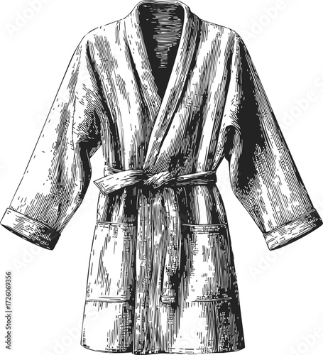 Bathrobe sketch hand drawn style with belt and pockets — stock vector