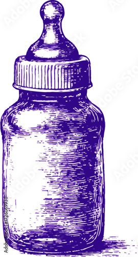 Baby bottle sketch hand drawn style with detailed shading — stock vector