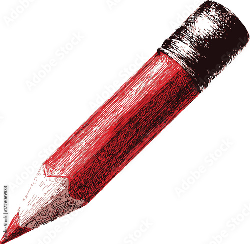 Red pencil sketch hand drawn style with eraser isolated on white — stock vector