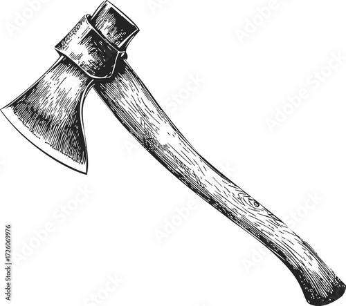 Axe sketch hand drawn vintage woodworking tool with wooden handle — stock vector