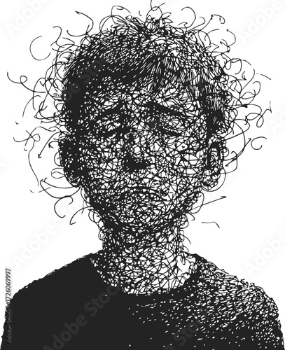 Boy portrait sketch hand drawn scribble style expressive emotional face — stock vector