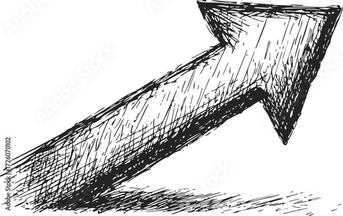 Arrow sketch hand drawn upward diagonal bold black line art — stock vector