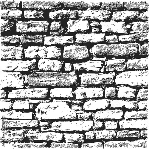 Stone wall sketch, hand drawn rustic masonry texture, detailed rough stonework pattern — stock vector