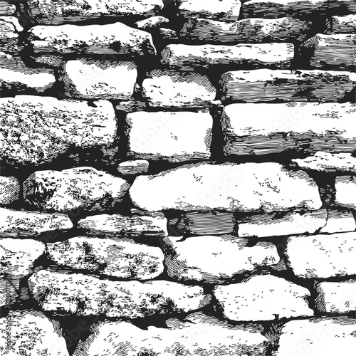 Stone wall sketch hand drawn rustic masonry seamless pattern — stock vector