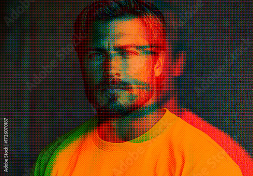 Orange And Green Triple Halftone Color Exposure Photo Effect