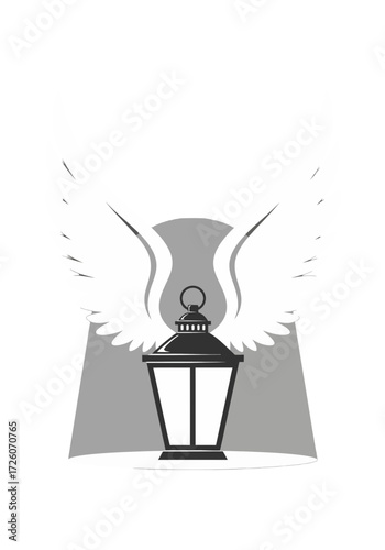 Iconic Winged Lantern Emitting Light Flat Design