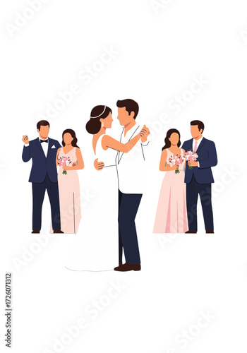 Happy Wedding Couple Dancing Flat Vector Illustration