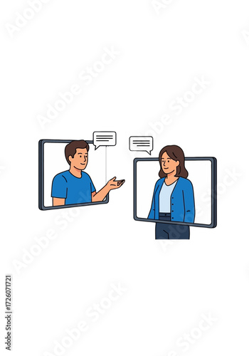 Flat Vector Illustration of Online Video Call Communication