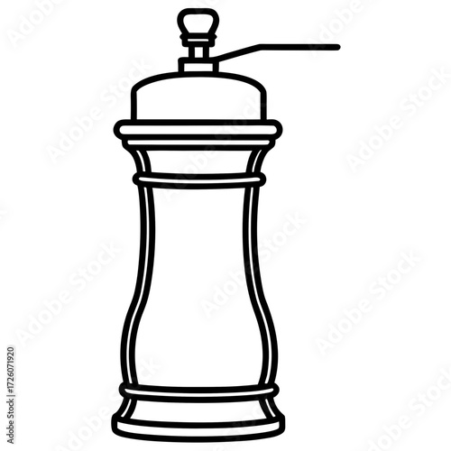 Classic manual pepper mill silhouette with crank handle isolated on white background