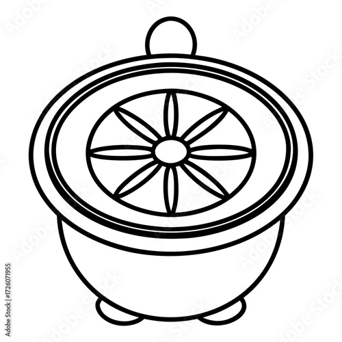 Stylized outline of a vintage compass or navigational device silhouette isolated on white background